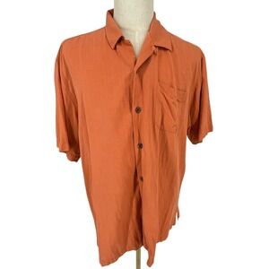 Tommy Bahama Mens Silk Short Sleeve Button Up Shirt Orange XL Tropical Vacation